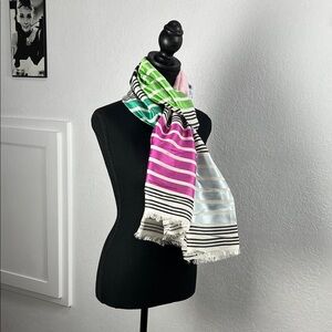 Talbots Women’s Multi Color Striped Scarf Silk Wool Blend Lightweight 72”x28”